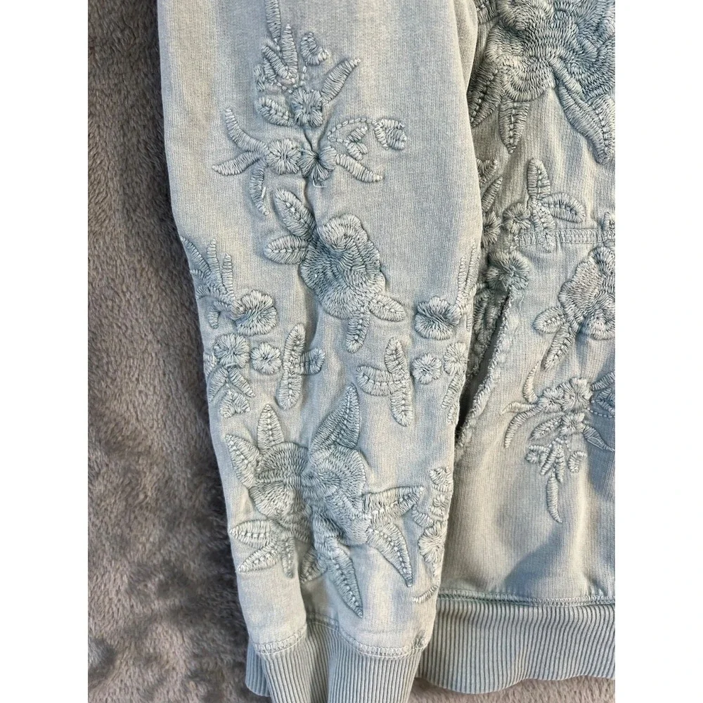 Karyn Seo Hoodie Womens Large Pastel Blue Floral Embroidered Full Zip - Picture 7 of 13